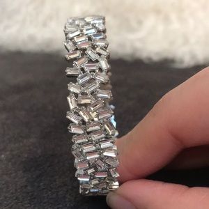Crystal Baguette Cut Bangle Bracelet Statement Sparkle Evening Chic